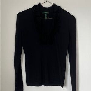 Ralph Lauren Black Long Sleeve Ruffle Top